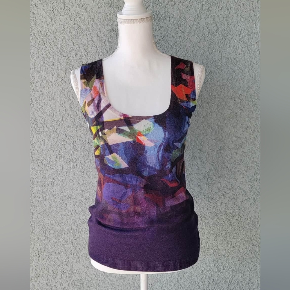 Escada Colorful Abstract Tank Top Cashmere/Silk/ Virgin Wool Blend - Picture 2 of 13